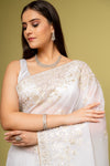 Effortlessly Beautiful Off White Organza Saree With Unstitched Blouse