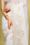 Effortlessly Beautiful Off White Organza Saree With Unstitched Blouse