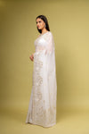 Effortlessly Beautiful Off White Organza Saree With Unstitched Blouse