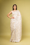 Effortlessly Beautiful Off White Georgette Floral Saree With Unstitched Blouse