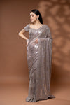 Onion Net Embroidered Saree With Readymade Blouse