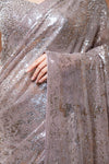 Onion Net Embroidered Saree With Readymade Blouse