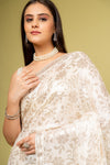 Effortlessly Beautiful Off White Georgette Floral Saree With Unstitched Blouse