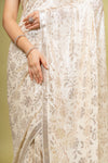Effortlessly Beautiful Off White Georgette Floral Saree With Unstitched Blouse