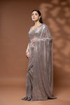 Onion Net Embroidered Saree With Readymade Blouse
