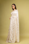 Effortlessly Beautiful Off White Georgette Floral Saree With Unstitched Blouse