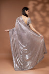 Onion Net Embroidered Saree With Readymade Blouse