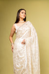 Effortlessly Beautiful Off White Georgette Floral Saree With Unstitched Blouse
