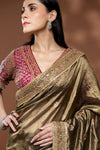 Mouse Tissue Embroidered Saree With Readymade Blouse
