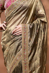 Mouse Tissue Embroidered Saree With Readymade Blouse