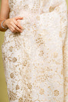 Effortlessly Beautiful Off White Organza Floral Saree With Unstitched Blouse