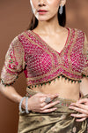 Mouse Tissue Embroidered Saree With Readymade Blouse