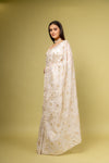 Effortlessly Beautiful Off White Organza Floral Saree With Unstitched Blouse