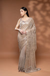 Tussar Net Embroidered Saree With Readymade Blouse