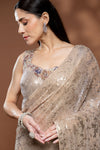 Tussar Net Embroidered Saree With Readymade Blouse
