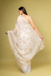 Effortlessly Beautiful Off White Organza Floral Saree With Unstitched Blouse