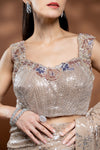 Tussar Net Embroidered Saree With Readymade Blouse
