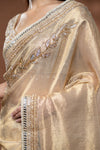 Tussar Net Embroidered Saree With Readymade Blouse