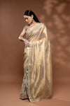 Tussar Net Embroidered Saree With Readymade Blouse