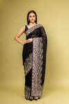 Bold Statement Black Organza Saree With Unstitched Blouse