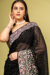 Bold Statement Black Organza Saree With Unstitched Blouse
