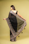 Bold Statement Black Organza Saree With Unstitched Blouse
