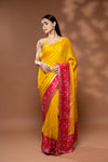 Mango Gold Rani Cotton Embroidered Saree With Unstitched Blouse