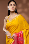 Mango Gold Rani Cotton Embroidered Saree With Unstitched Blouse