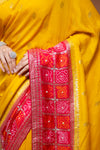 Mango Gold Rani Cotton Embroidered Saree With Unstitched Blouse