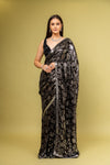 Bold Statement Black Georgette Floral Saree With Unstitched Blouse
