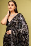 Bold Statement Black Georgette Floral Saree With Unstitched Blouse