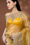 Mustard Crush Tissue Embroidered Saree With Unstitched Blouse