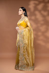 Mustard Crush Tissue Embroidered Saree With Unstitched Blouse