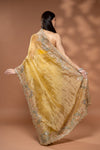 Mustard Crush Tissue Embroidered Saree With Unstitched Blouse
