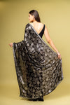 Bold Statement Black Georgette Floral Saree With Unstitched Blouse