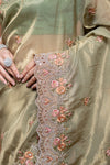 Pista Organza Embroidered Saree With Unstitched Blouse