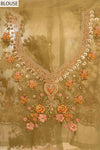 Pista Organza Embroidered Saree With Unstitched Blouse