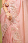 Glow Different In Gajari Organza Saree With Unstitched Blouse