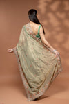 Pista Organza Embroidered Saree With Unstitched Blouse