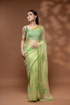 Sea Green Chiffon Saree With Unstitched Blouse