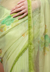 Sea Green Chiffon Saree With Unstitched Blouse