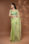 Sea Green Chiffon Saree With Unstitched Blouse