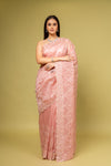 Panna Glow Different In Gajari Organza Jaal Print Saree With Unstitched Blouse