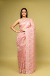 Panna Glow Different In Gajari Organza Jaal Print Saree With Unstitched Blouse