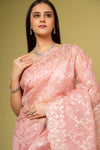 Panna Glow Different In Gajari Organza Jaal Print Saree With Unstitched Blouse