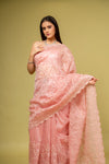 Panna Glow Different In Gajari Organza Jaal Print Saree With Unstitched Blouse