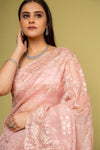Glow Different In Gajari Organza Floral Saree With Unstitched Blouse