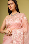 Panna Glow Different In Gajari Organza Floral Saree With Unstitched Blouse