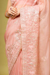 Panna Glow Different In Gajari Organza Floral Saree With Unstitched Blouse