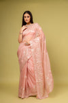 Panna Glow Different In Gajari Organza Floral Saree With Unstitched Blouse